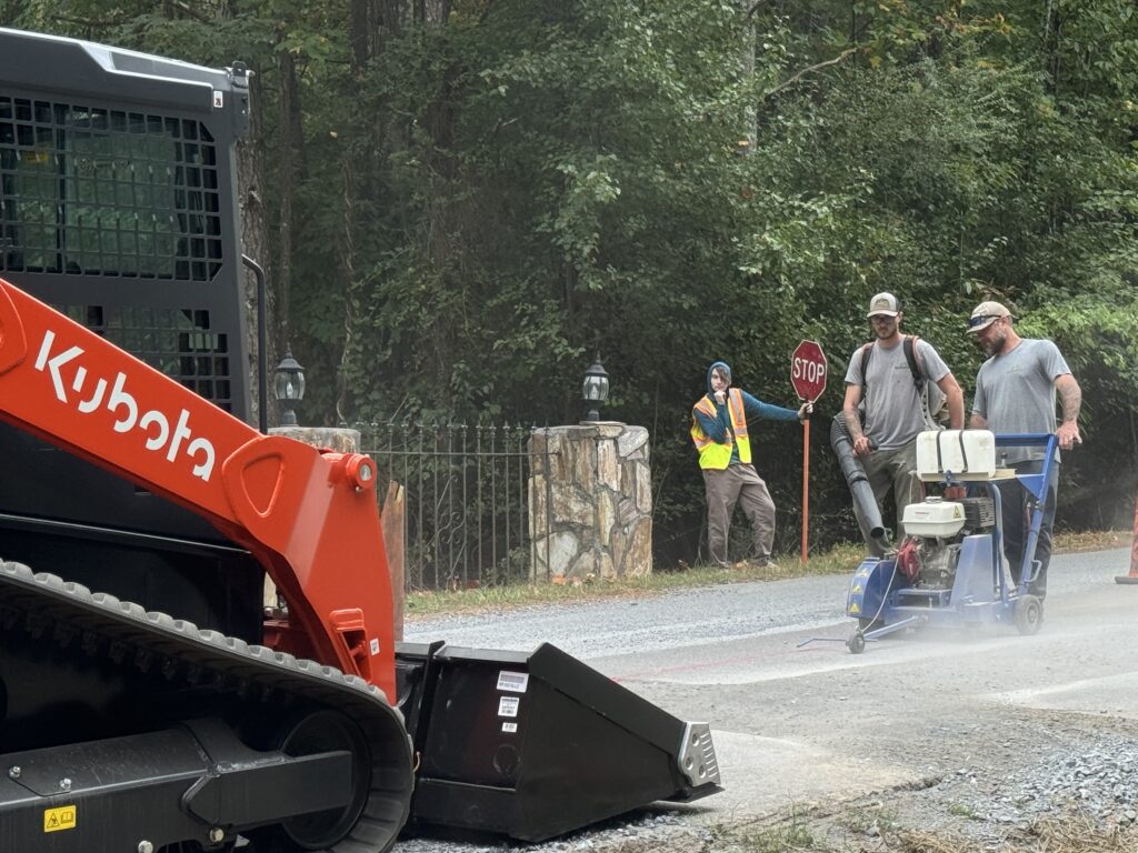 saw cutting an asphalt road before replacement.
