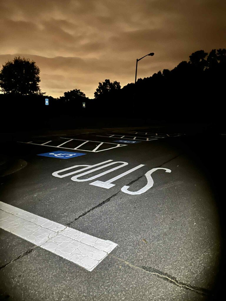 Tribble Mill Park Stop markings.